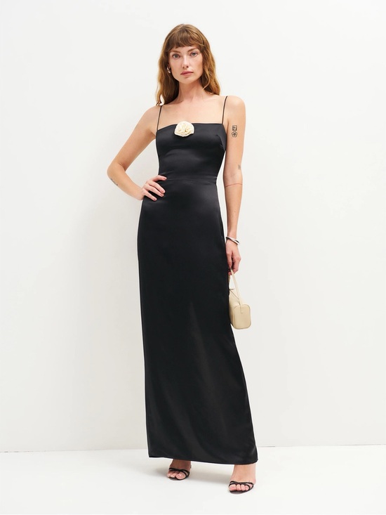 Reformation Dresses & Skirts - Reformation Petities Frankie Silk Dress in Black White Rosette